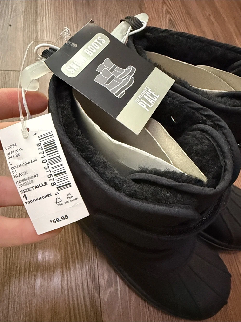 THE CHILDREN PLACE Kids All Weather Boots - Black,Sz.1!NWT